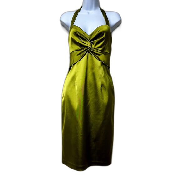 NWT DAVID MEISTER Green Halter Cocktail Dress, Sz 4 - Picture 2 of 13